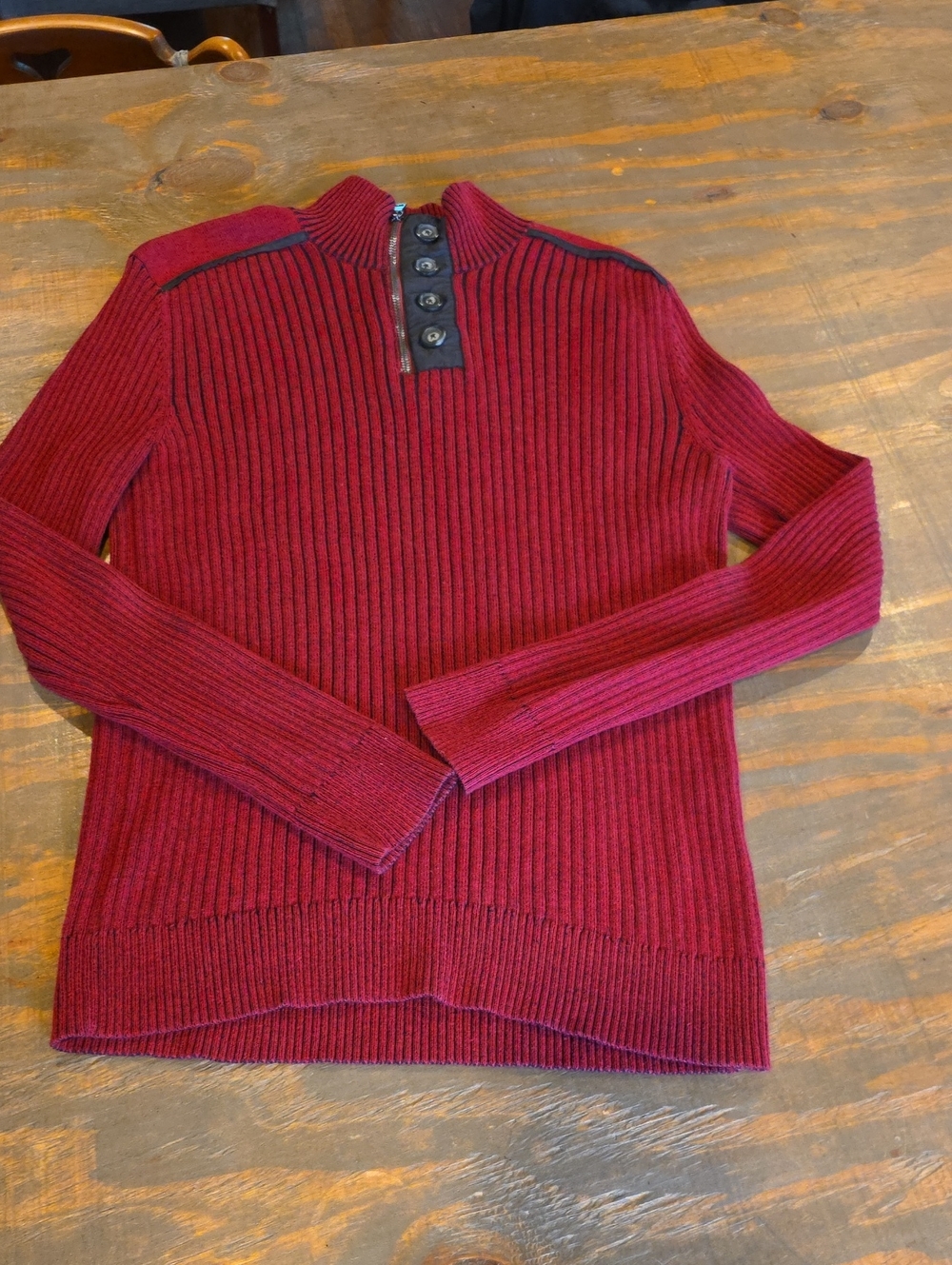 INC International Concepts Women's Ribbed Maroon Button-Trim Sweater